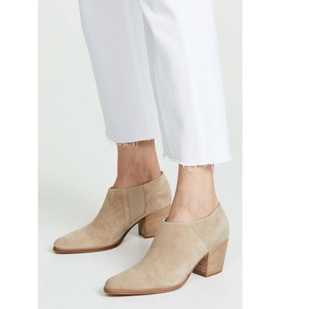 Vince Hamilton Neutral Suede Leather Block Heel Ankle Boots Womens Shoe Size 6.5 - Picture 2 of 11